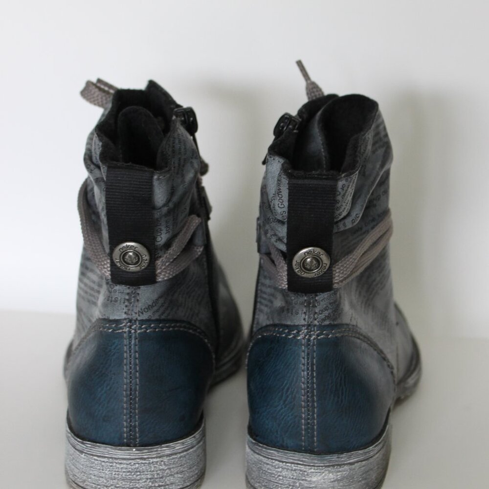 Rieker Navy Newspaper Print Ankle Boots - Rare Vintage Style Anti-Stress 40/9 📰 - Picture 4 of 10
